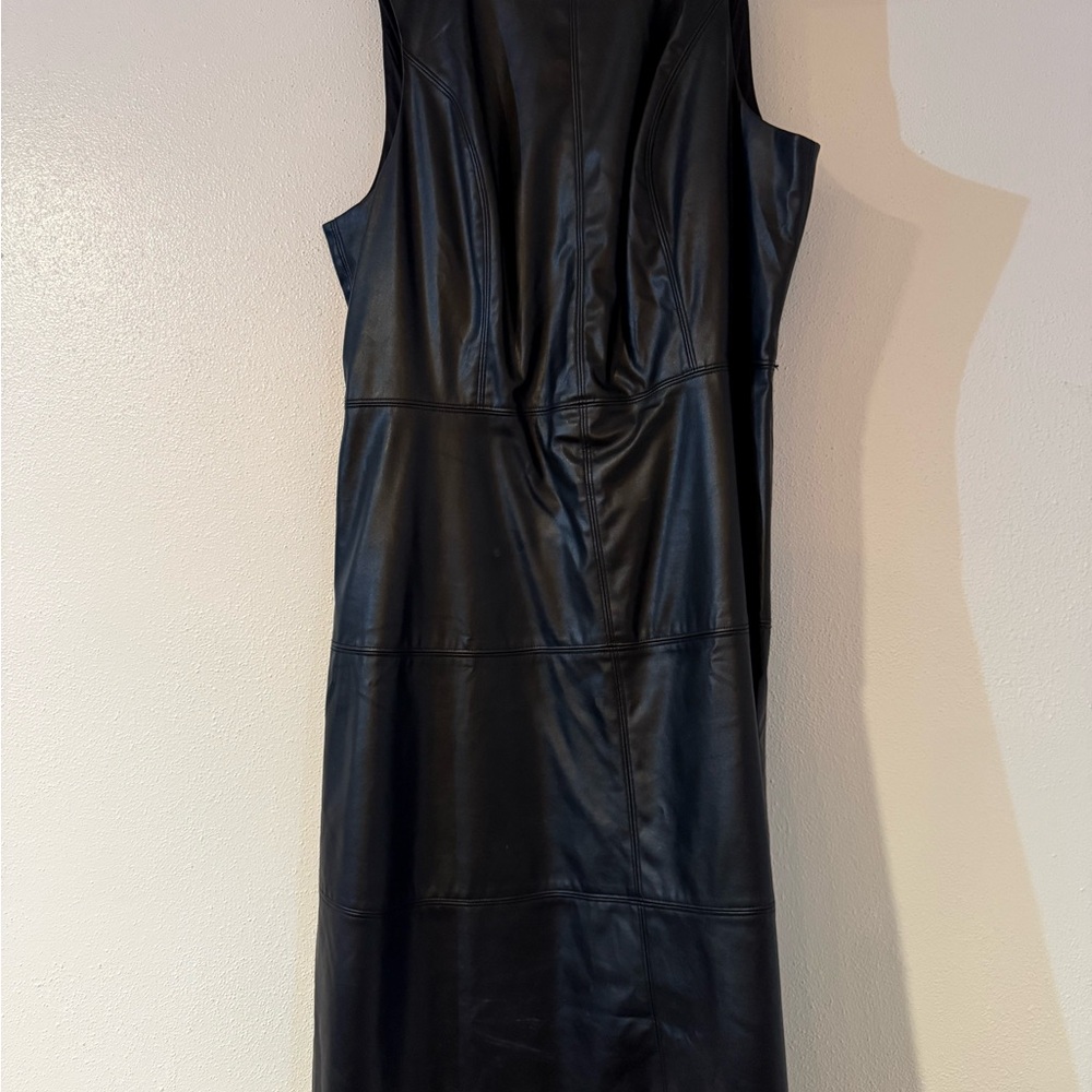 Vera Wang Imitation Leather Inset Drape Jersey Dress in Black